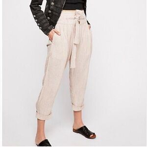 Free People Rumors Yarn Dye Harem Pants In Natural Slouchy Cotton Size 6